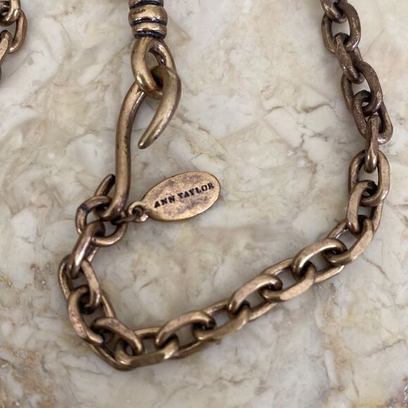 Ann Taylor Chunky Bronze Rhinestone Pendant Necklace 30” - Picture 6 of 8